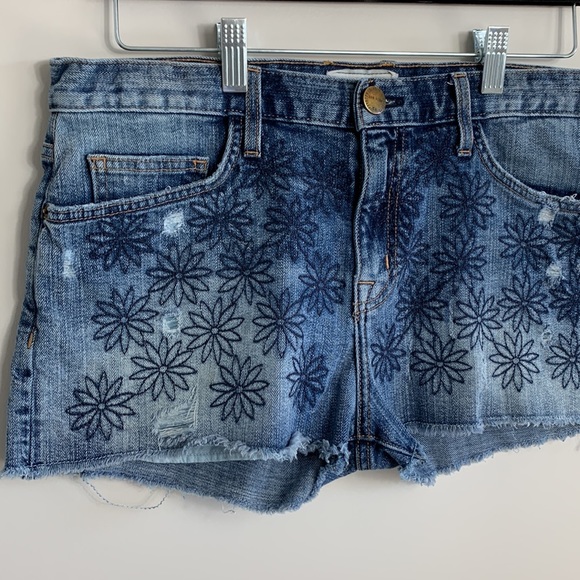 Current/Elliott The Boyfriend Short Denim Embroidered Blue - Picture 3 of 10
